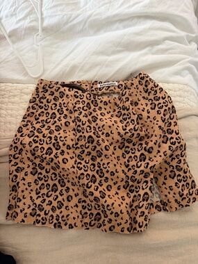 Reformation Leopard Print Mini Skirt in Tan and Black